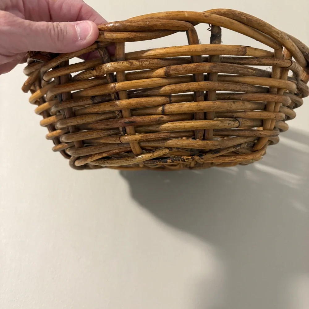 Vtg Round Wicker Basket Thick‎ Weave Boho Decorative Fruit Bowl Brown 10.5in